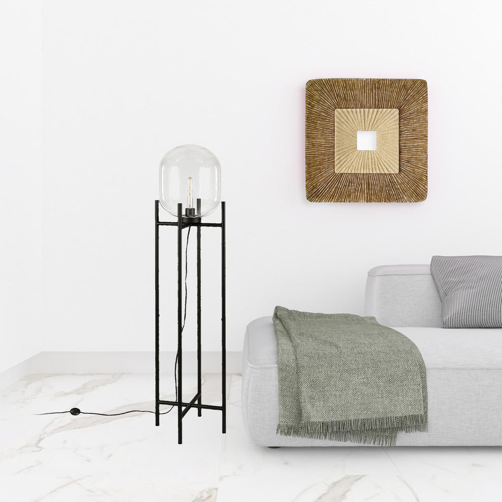 Black Novelty Floor Lamp With Clear Transparent Glass Globe Shade By Homeroots | Floor Lamps | Modishstore - 3