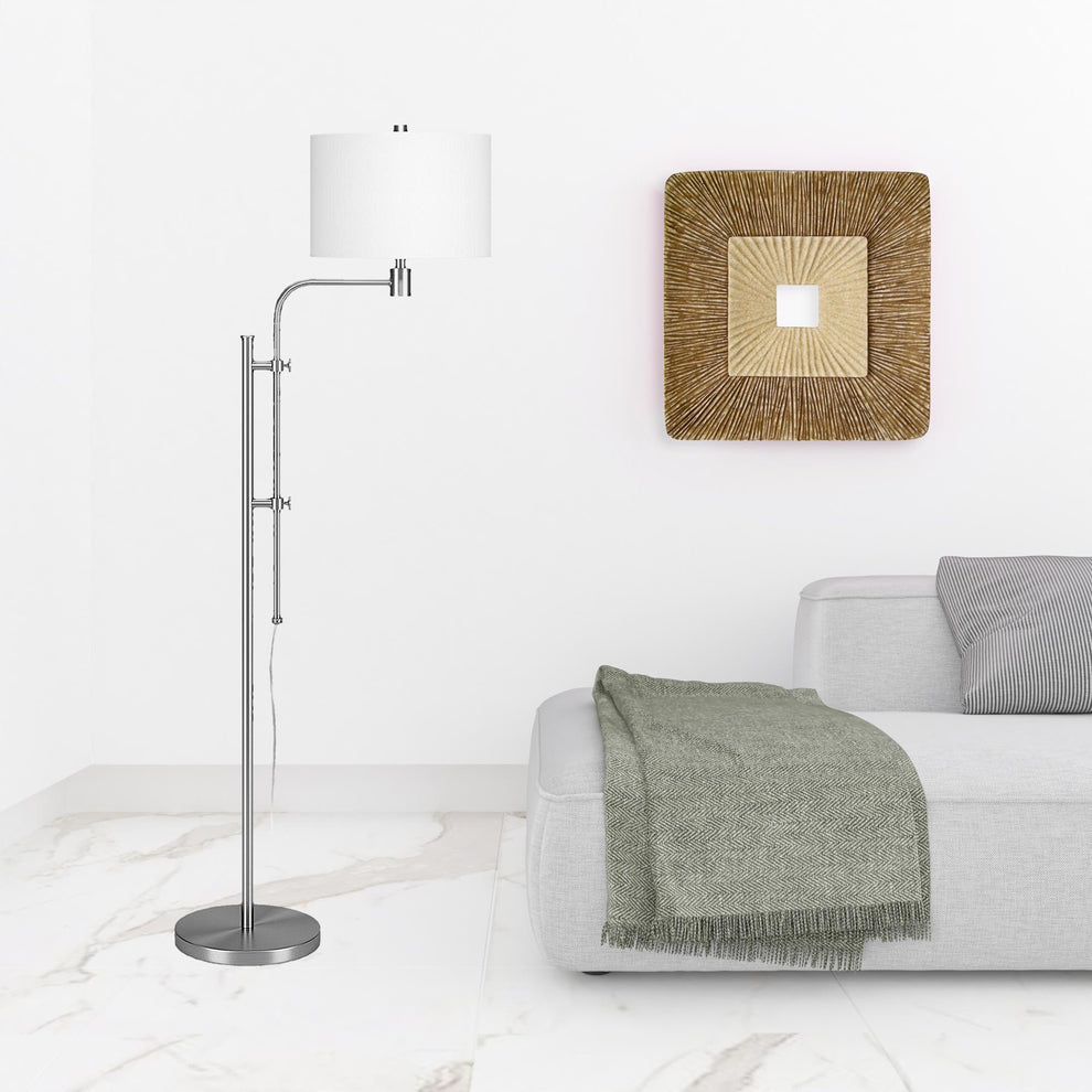 Nickel Adjustable Traditional Shaped Floor Lamp With White Frosted Glass Drum Shade By Homeroots | Floor Lamps | Modishstore - 3