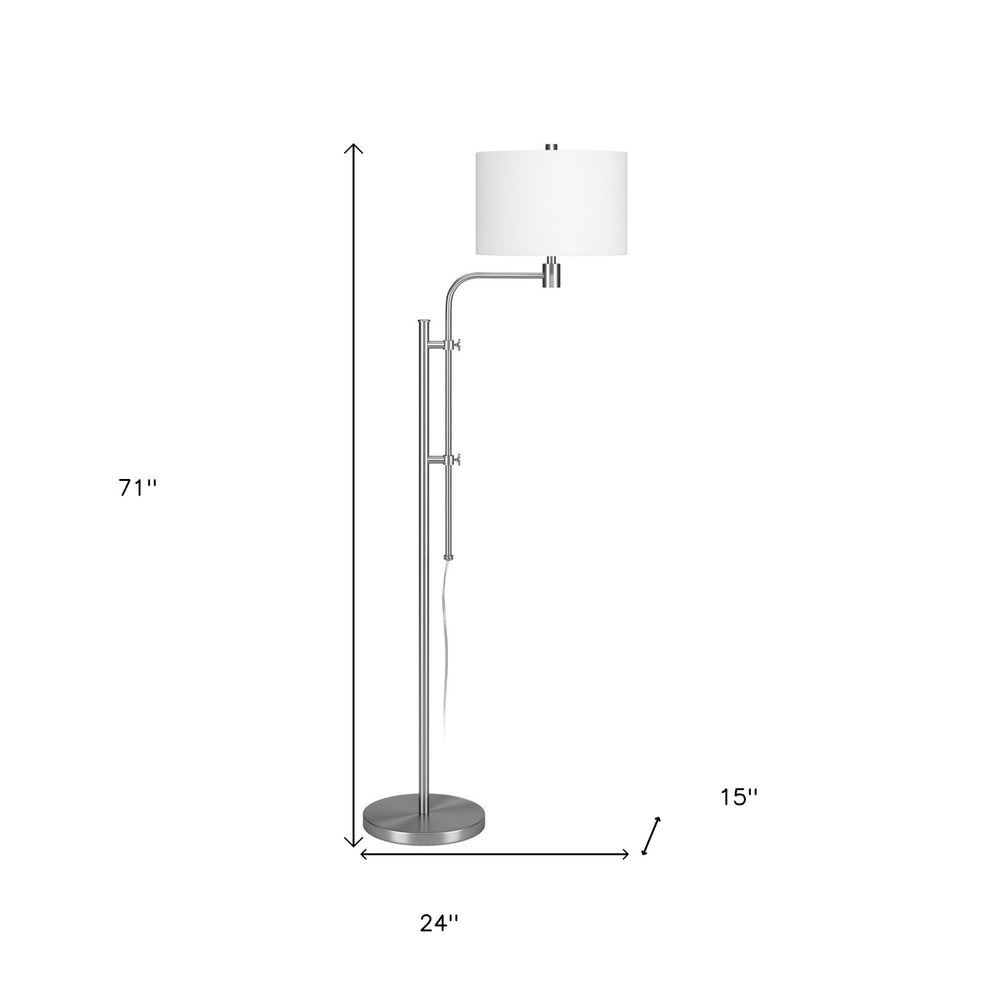 Nickel Adjustable Traditional Shaped Floor Lamp With White Frosted Glass Drum Shade By Homeroots | Floor Lamps | Modishstore - 6