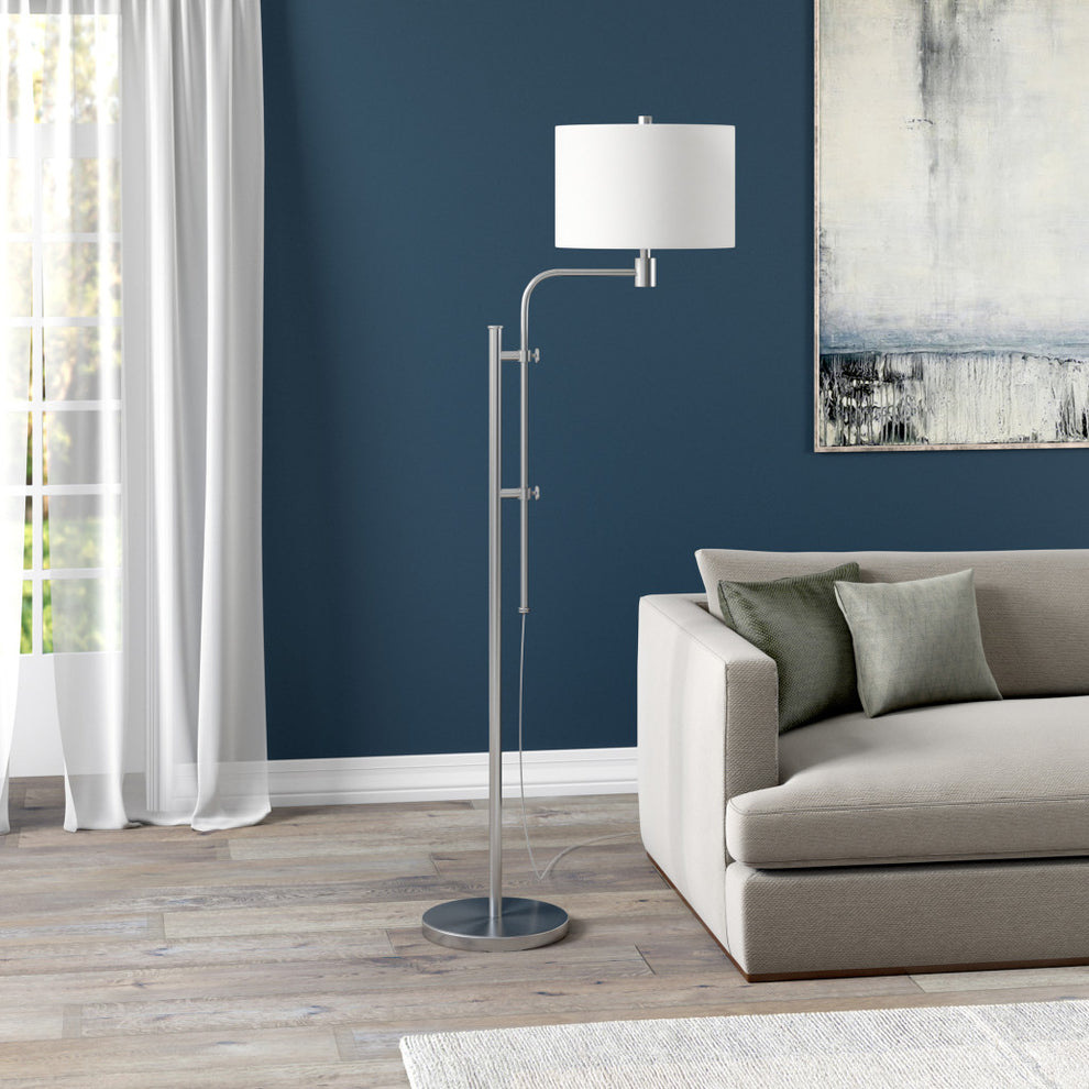 Nickel Adjustable Traditional Shaped Floor Lamp With White Frosted Glass Drum Shade By Homeroots | Floor Lamps | Modishstore - 5