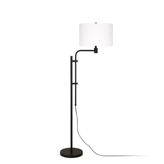 Black Adjustable Floor Lamp With White Frosted Glass Drum Shade By Homeroots | Floor Lamps | Modishstore - 1