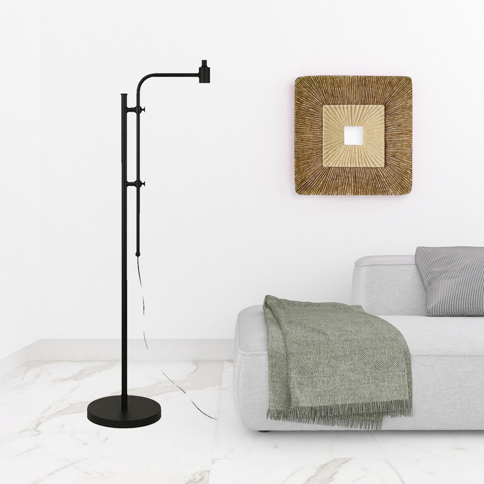 Black Adjustable Floor Lamp With White Frosted Glass Drum Shade By Homeroots | Floor Lamps | Modishstore - 3