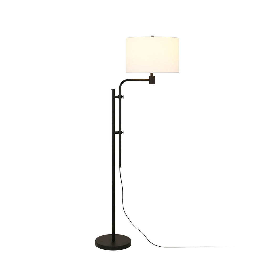 Black Adjustable Floor Lamp With White Frosted Glass Drum Shade By Homeroots | Floor Lamps | Modishstore - 7
