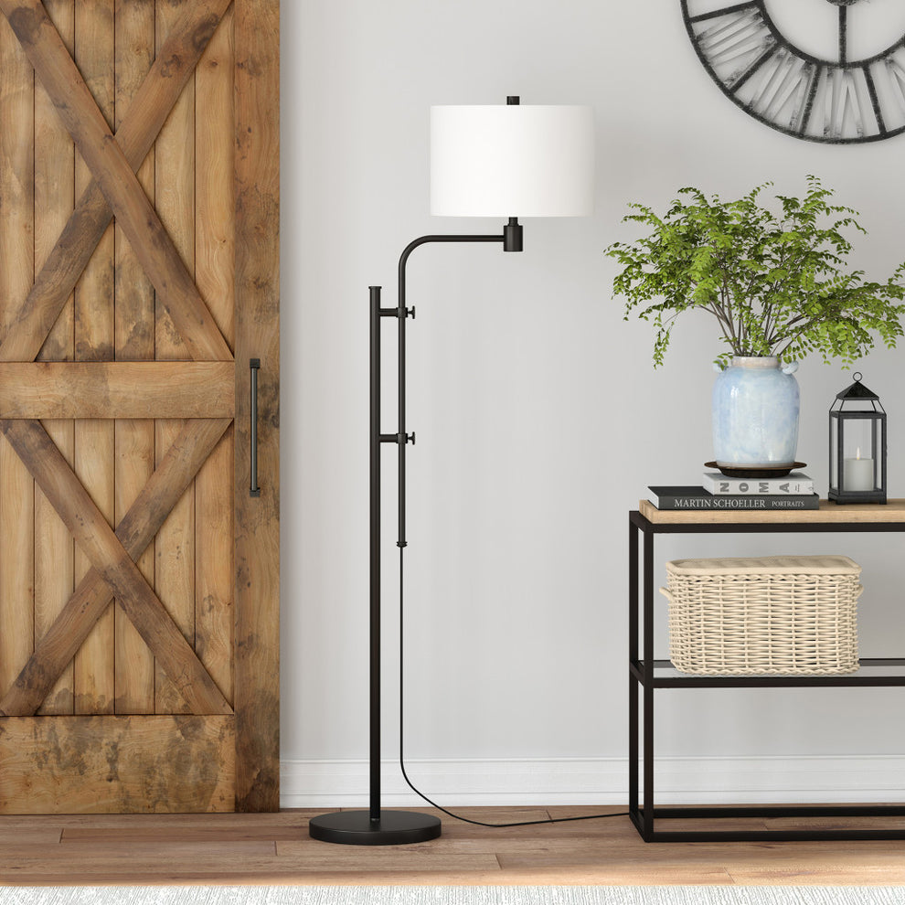 Black Adjustable Floor Lamp With White Frosted Glass Drum Shade By Homeroots | Floor Lamps | Modishstore - 5