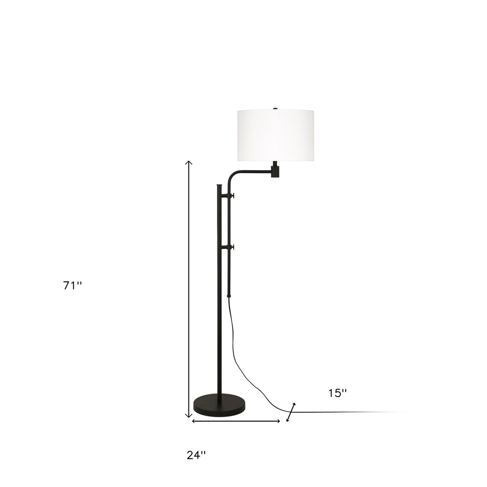 Black Adjustable Floor Lamp With White Frosted Glass Drum Shade By Homeroots | Floor Lamps | Modishstore - 6