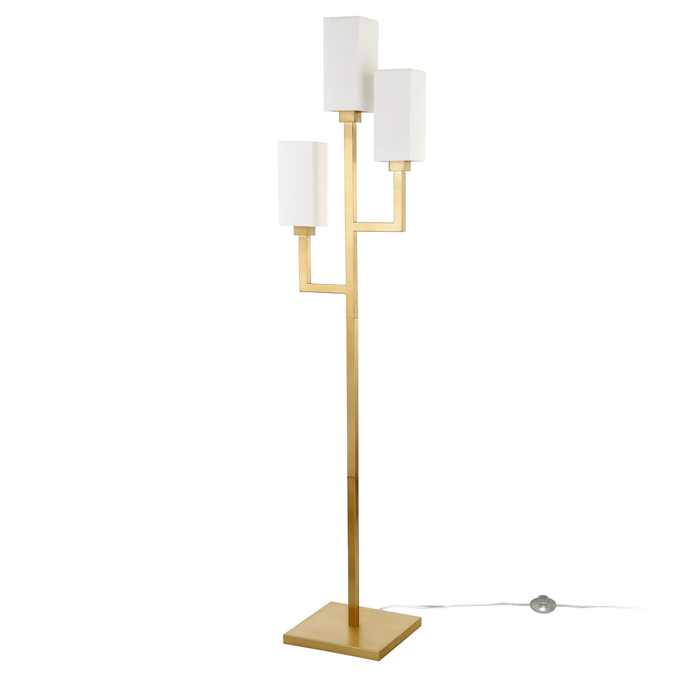 Brass Three Light Torchiere Floor Lamp With White Frosted Glass Rectangular Shade By Homeroots | Floor Lamps | Modishstore - 7