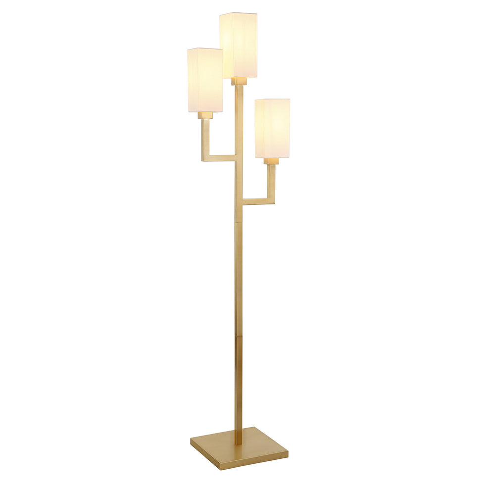 Brass Three Light Torchiere Floor Lamp With White Frosted Glass Rectangular Shade By Homeroots | Floor Lamps | Modishstore - 3