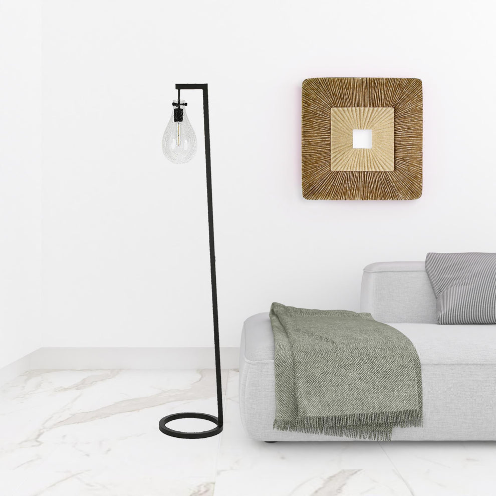 Black Reading Floor Lamp With Clear Seeded Glass Empire Shade By Homeroots | Floor Lamps | Modishstore - 7