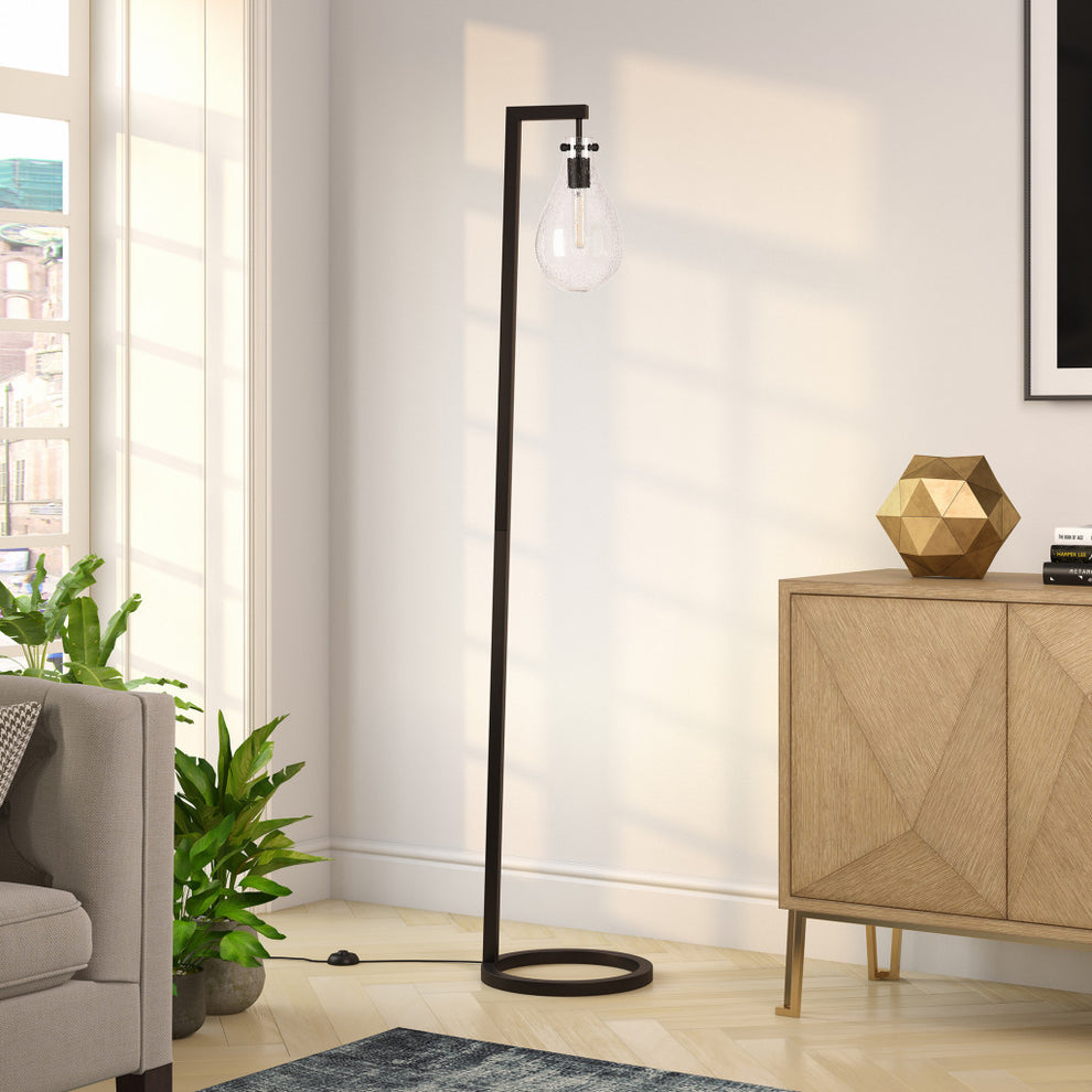 Black Reading Floor Lamp With Clear Seeded Glass Empire Shade By Homeroots | Floor Lamps | Modishstore - 5