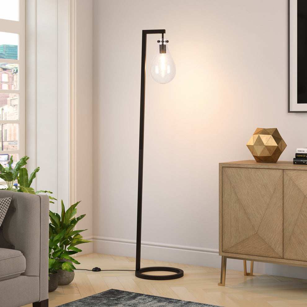 Black Reading Floor Lamp With Clear Seeded Glass Empire Shade By Homeroots | Floor Lamps | Modishstore - 4