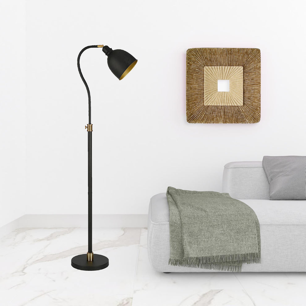 Black Adjustable Reading Floor Lamp With Black Dome Shade By Homeroots | Floor Lamps | Modishstore - 5
