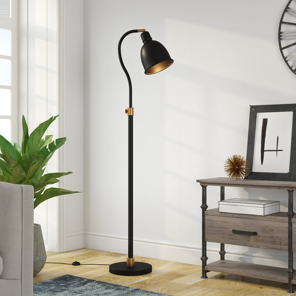 Black Adjustable Reading Floor Lamp With Black Dome Shade By Homeroots | Floor Lamps | Modishstore - 6