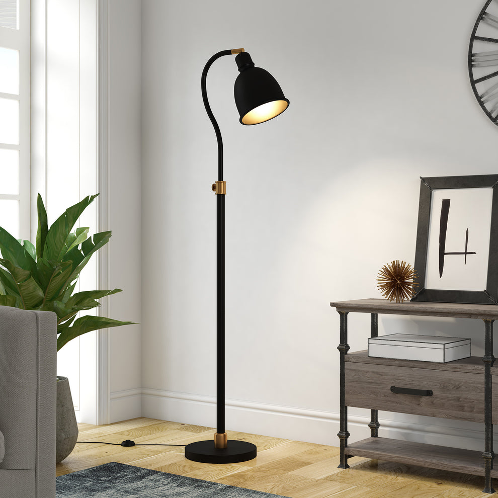 Black Adjustable Reading Floor Lamp With Black Dome Shade By Homeroots | Floor Lamps | Modishstore - 2