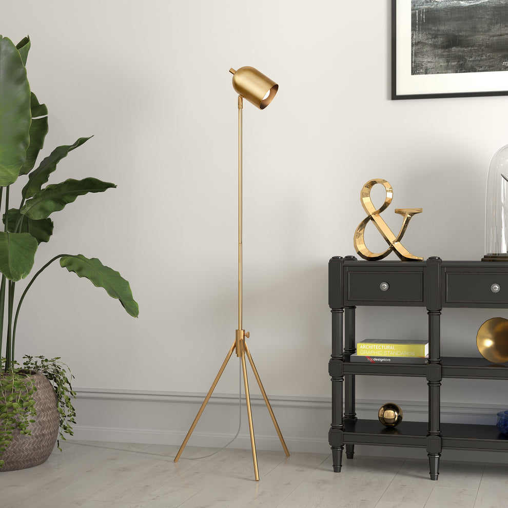 Brass Tripod Floor Lamp With Brass Dome Shade By Homeroots | Floor Lamps | Modishstore - 6