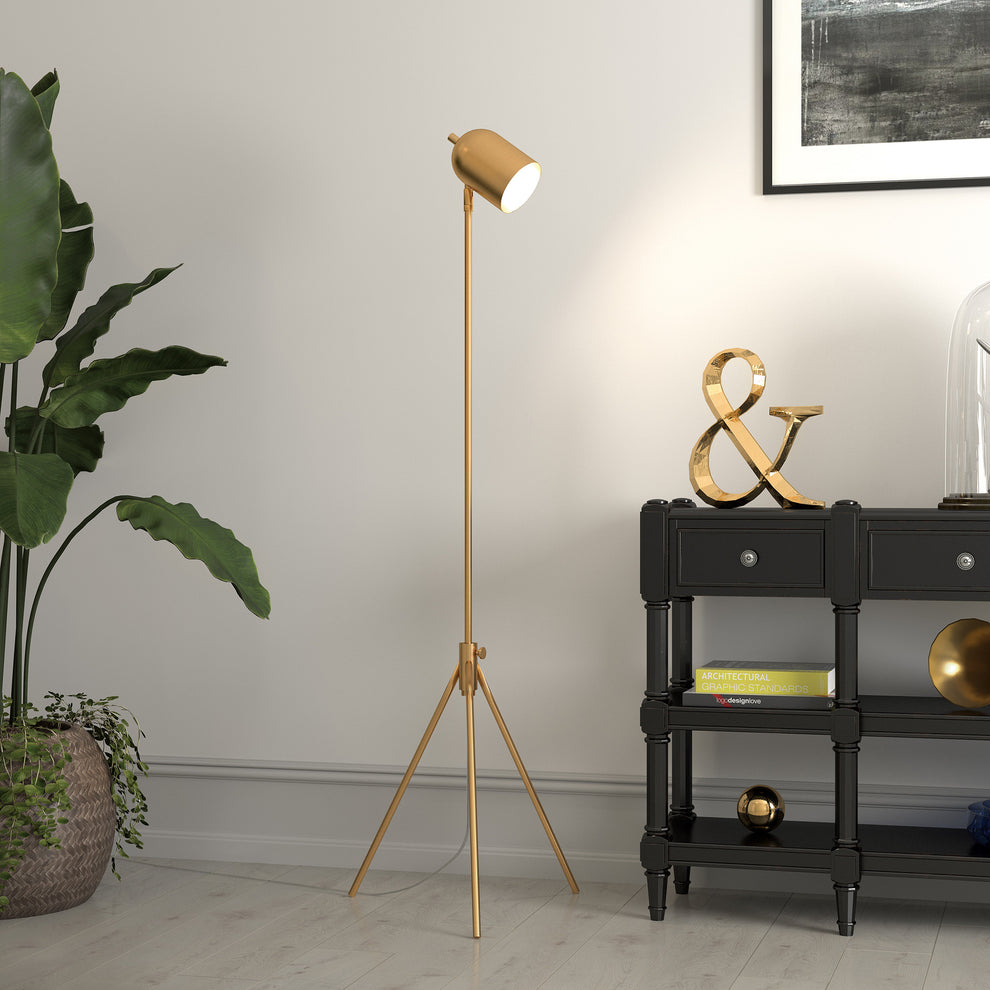 Brass Tripod Floor Lamp With Brass Dome Shade By Homeroots | Floor Lamps | Modishstore - 2
