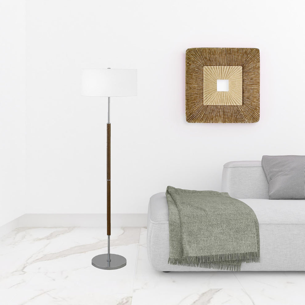 Nickel Two Light Floor Lamp With White Frosted Glass Drum Shade By Homeroots | Floor Lamps | Modishstore - 2