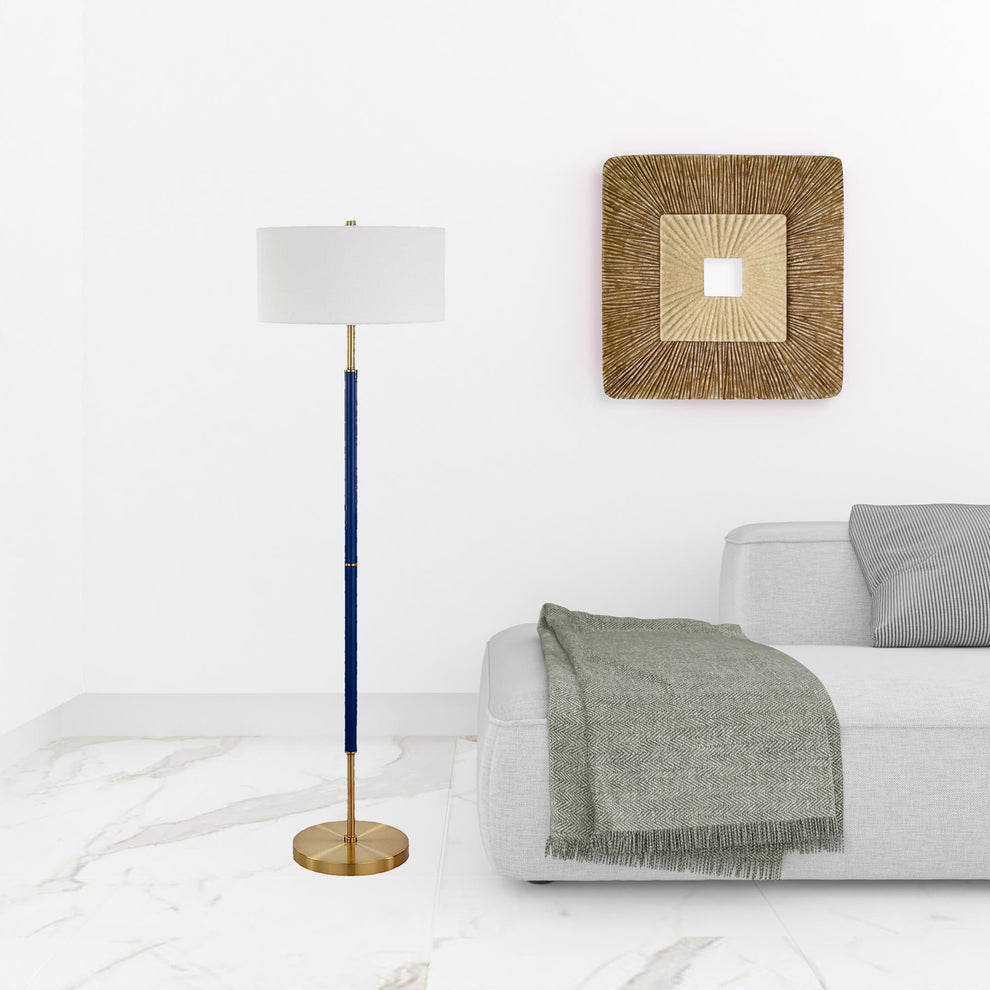 Brass Two Light Floor Lamp With White Frosted Glass Drum Shade By Homeroots | Floor Lamps | Modishstore - 2