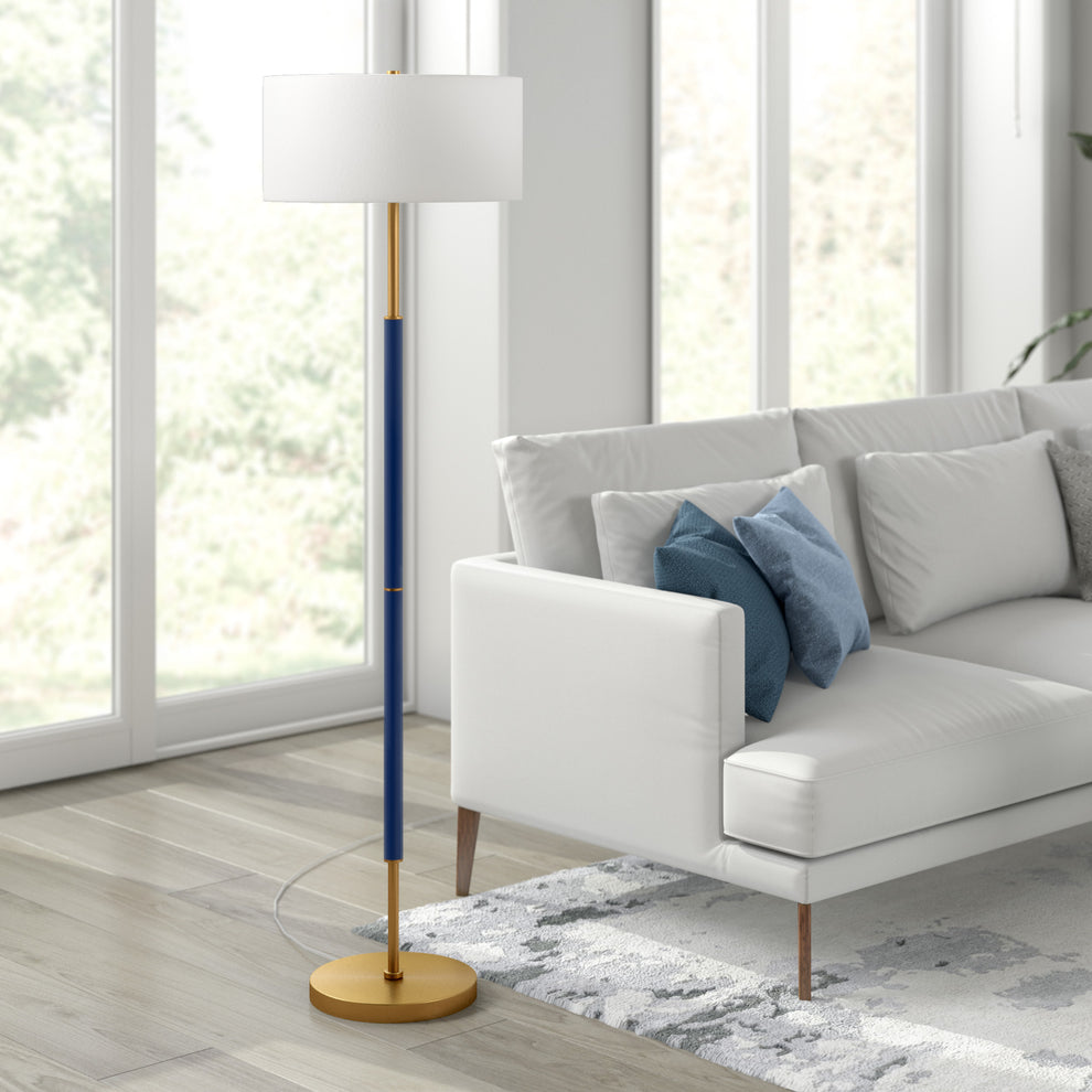Brass Two Light Floor Lamp With White Frosted Glass Drum Shade By Homeroots | Floor Lamps | Modishstore - 5