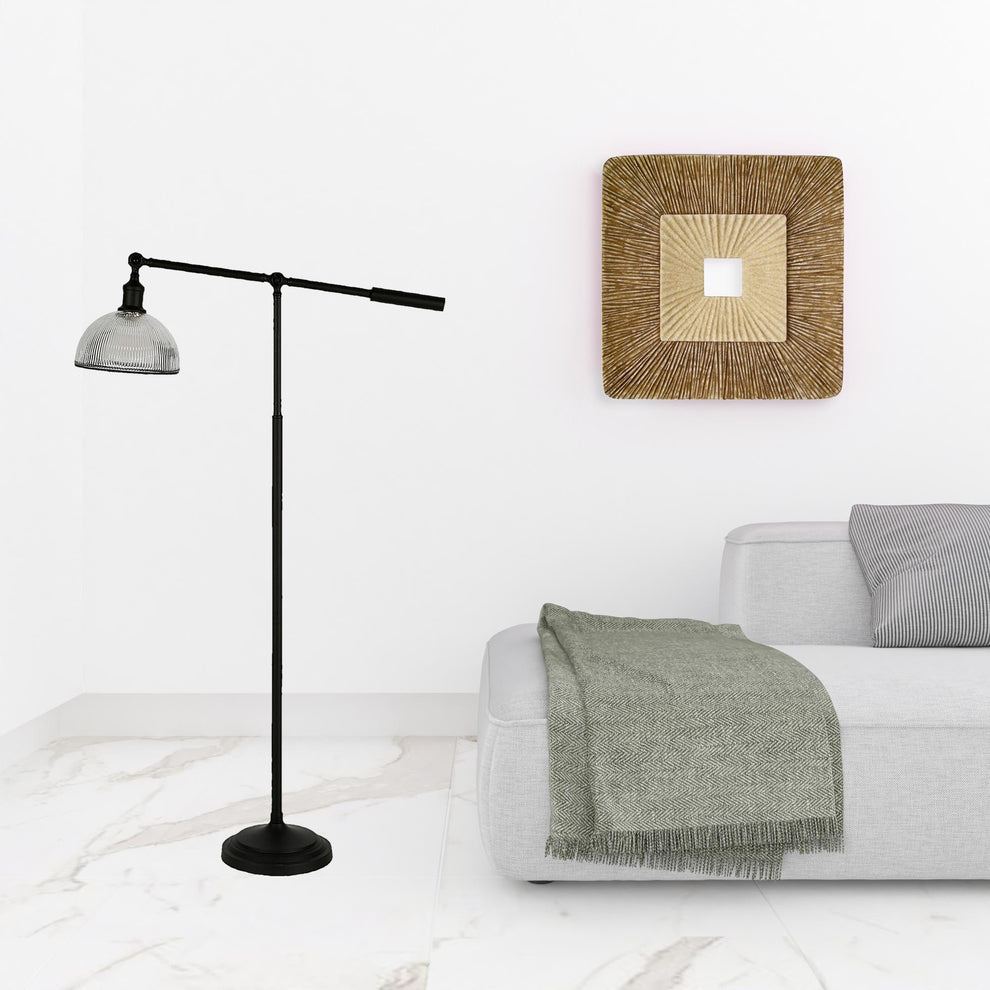 Black Swing Arm Floor Lamp With Clear Glass Dome Shade By Homeroots | Floor Lamps | Modishstore - 5