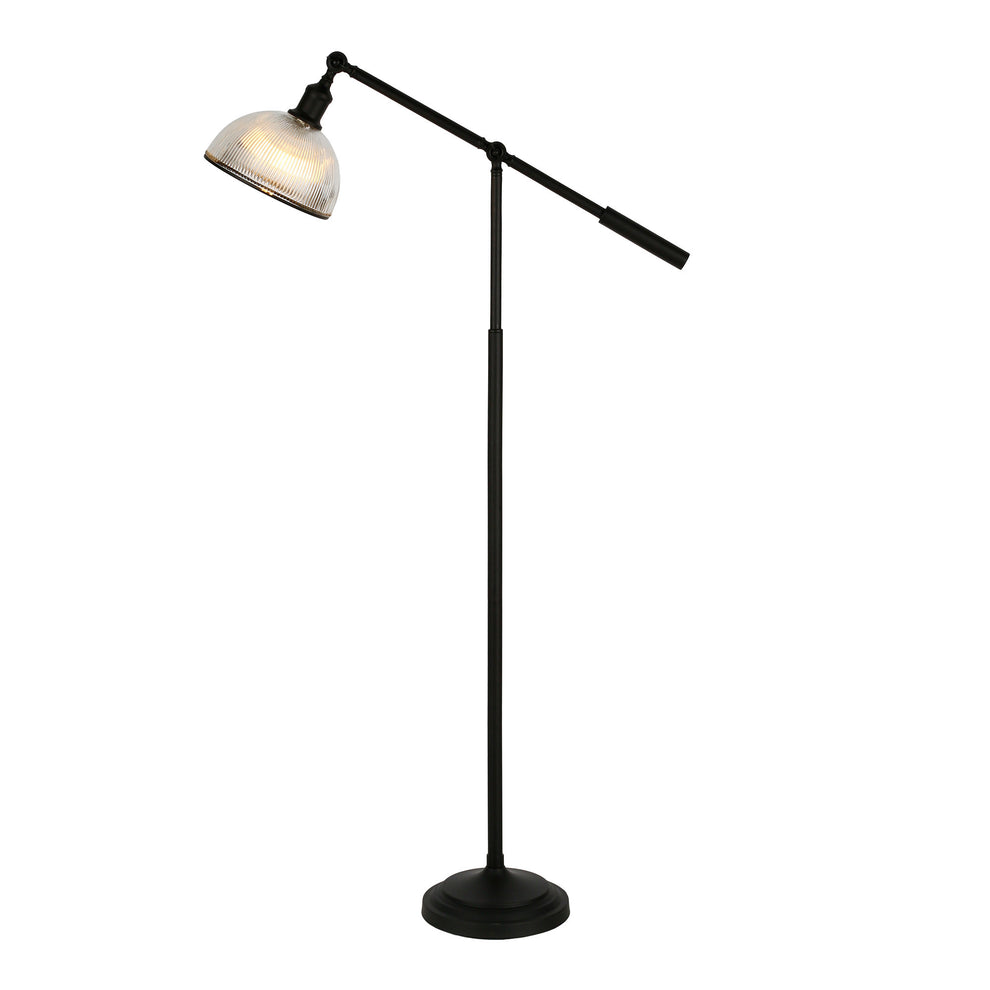 Black Swing Arm Floor Lamp With Clear Glass Dome Shade By Homeroots | Floor Lamps | Modishstore - 3