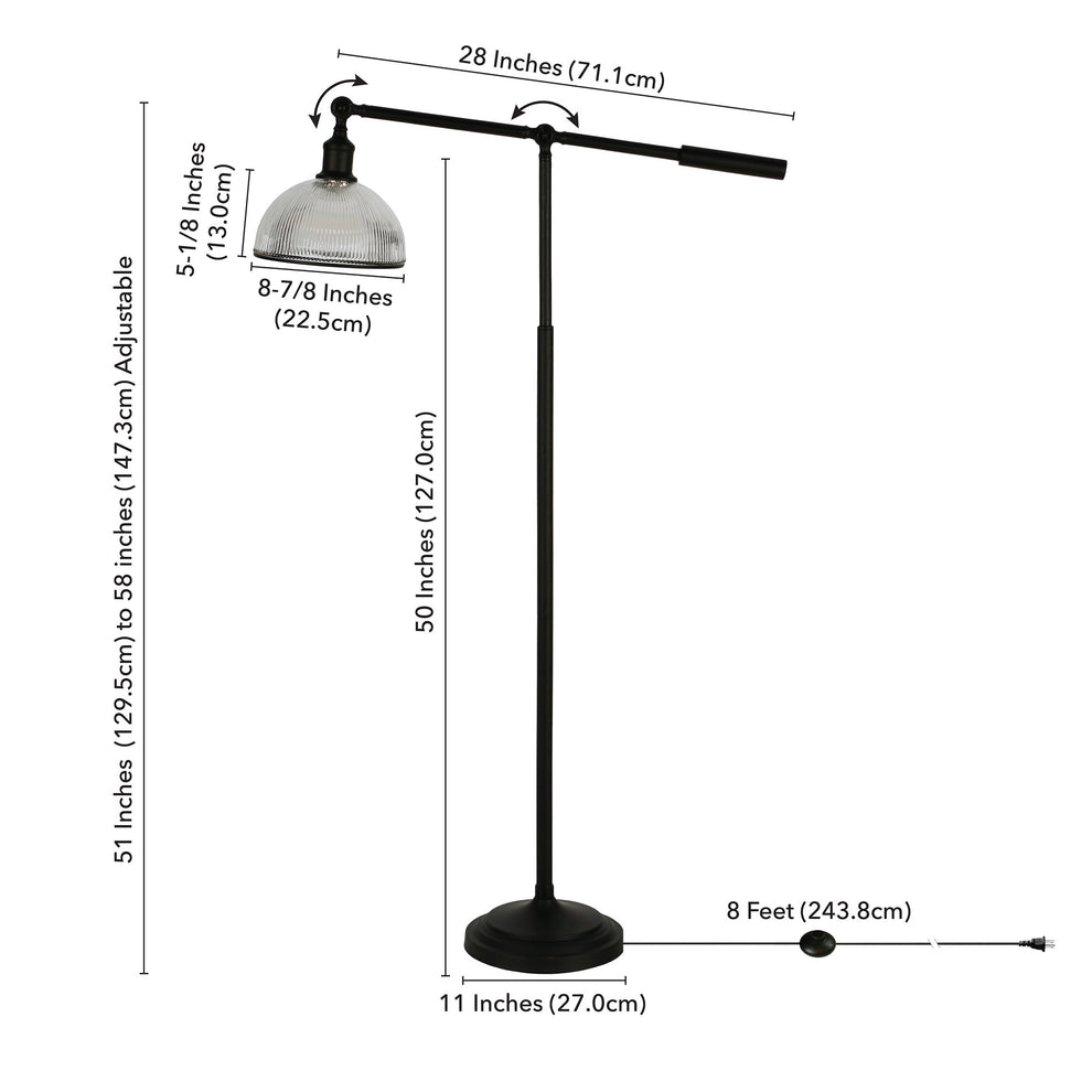Black Swing Arm Floor Lamp With Clear Glass Dome Shade By Homeroots | Floor Lamps | Modishstore - 8