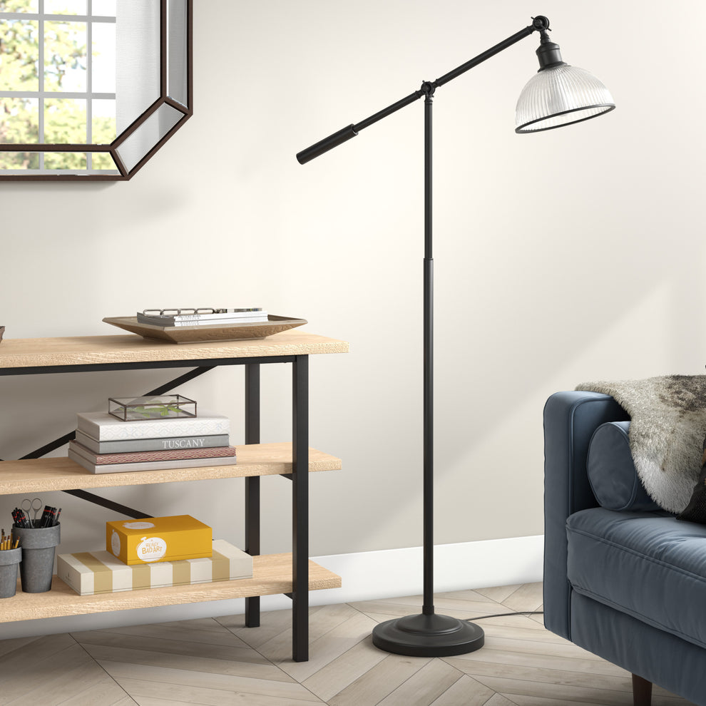 Black Swing Arm Floor Lamp With Clear Glass Dome Shade By Homeroots | Floor Lamps | Modishstore - 6