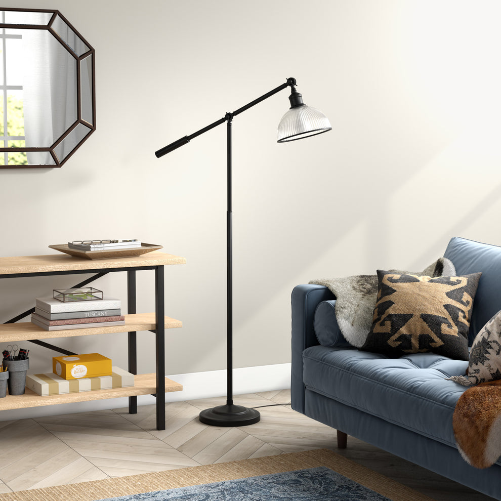 Black Swing Arm Floor Lamp With Clear Glass Dome Shade By Homeroots | Floor Lamps | Modishstore - 7