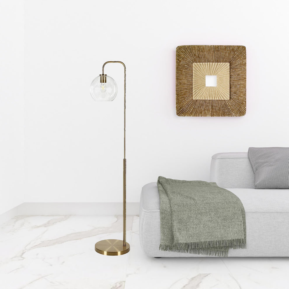 Brass Arched Floor Lamp With Clear Transparent Glass Globe Shade By Homeroots | Floor Lamps | Modishstore - 3