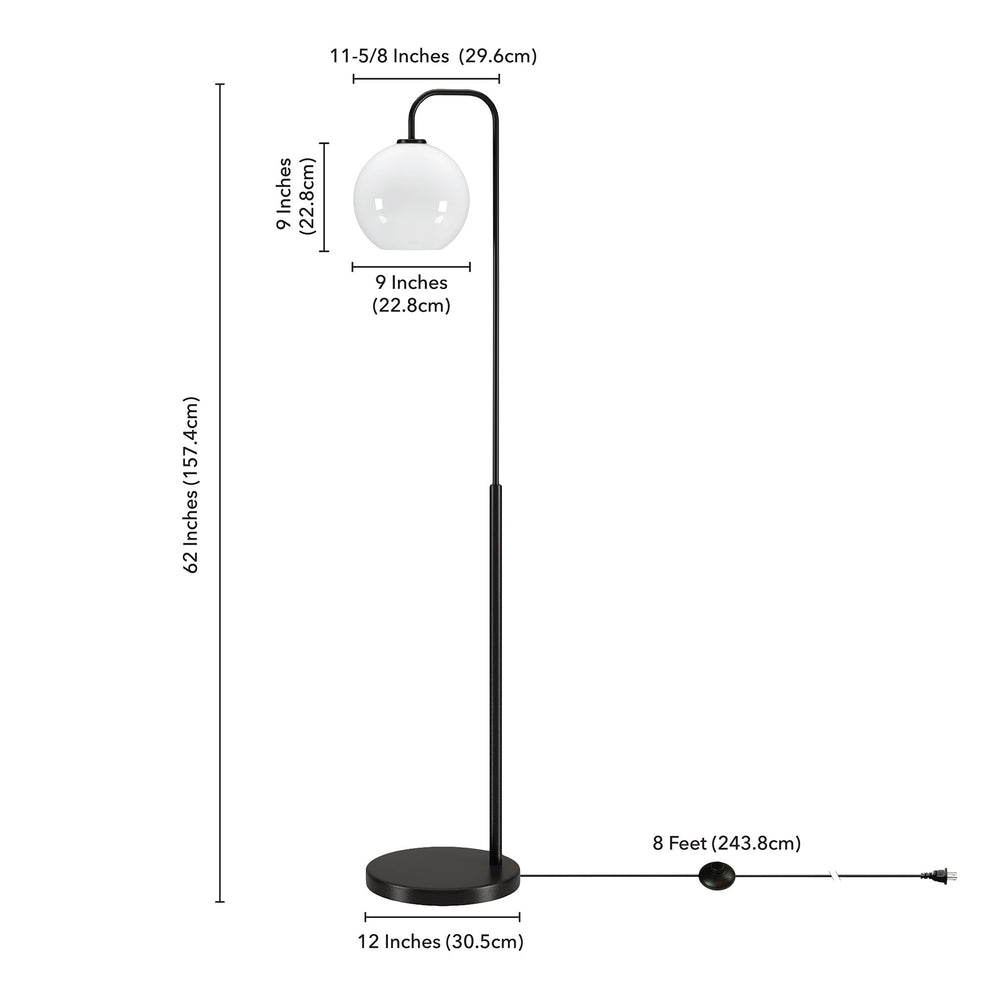 Black Arched Floor Lamp With White Frosted Glass Globe Shade By Homeroots | Floor Lamps | Modishstore - 7