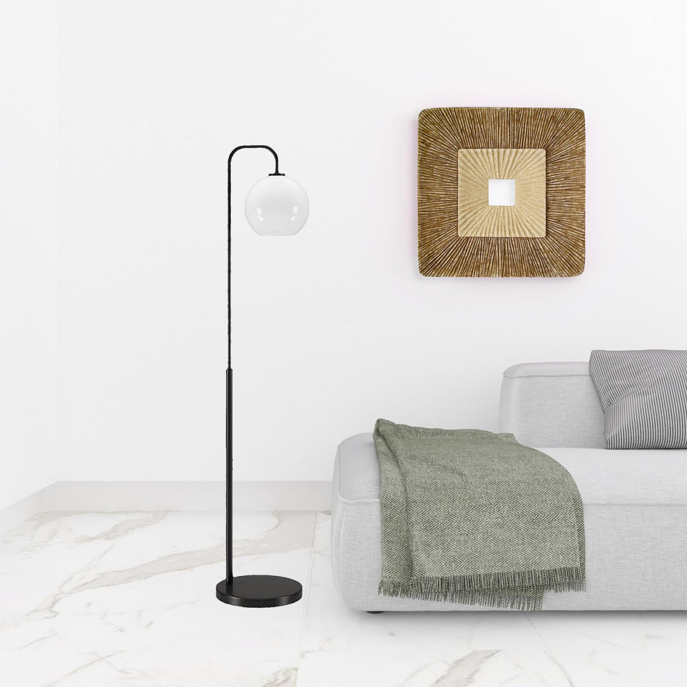 Black Arched Floor Lamp With White Frosted Glass Globe Shade By Homeroots | Floor Lamps | Modishstore - 3