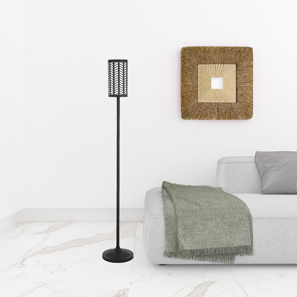 Black Torchiere Floor Lamp With Black Drum Shade By Homeroots | Floor Lamps | Modishstore - 3