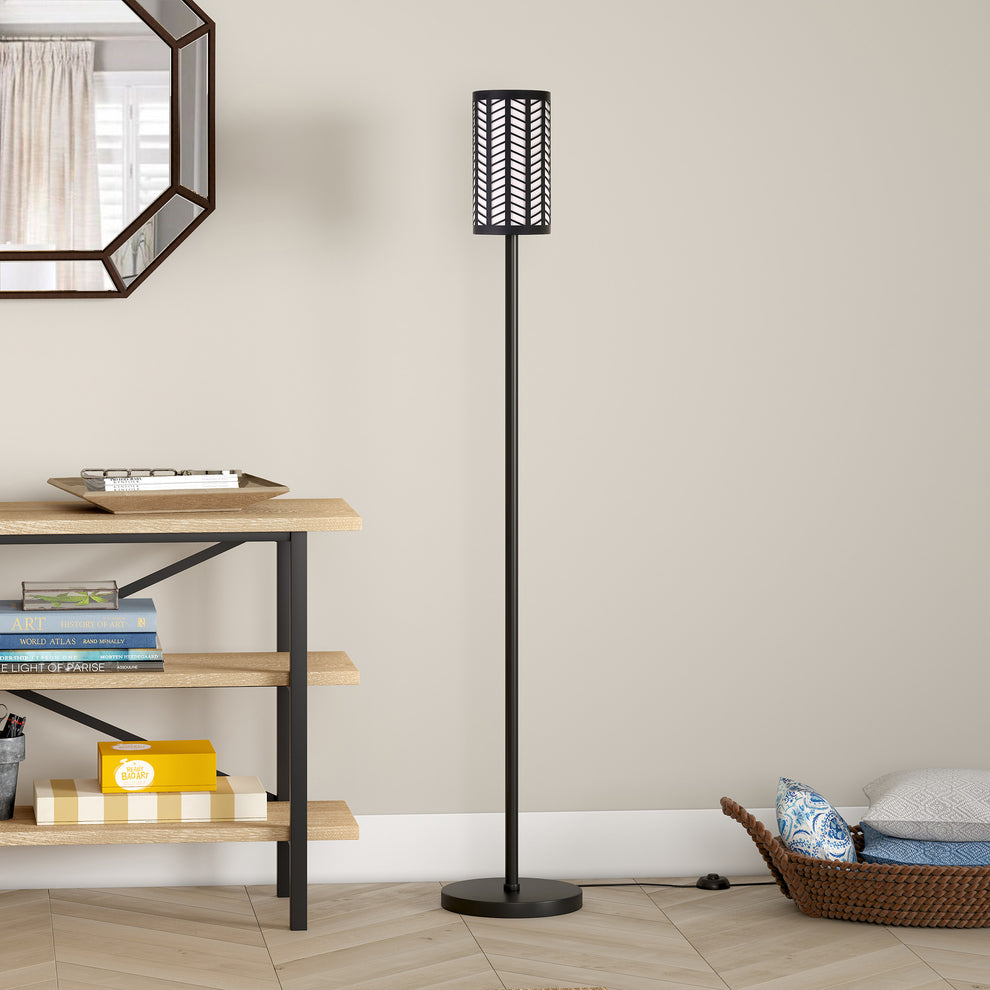 Black Torchiere Floor Lamp With Black Drum Shade By Homeroots | Floor Lamps | Modishstore - 5