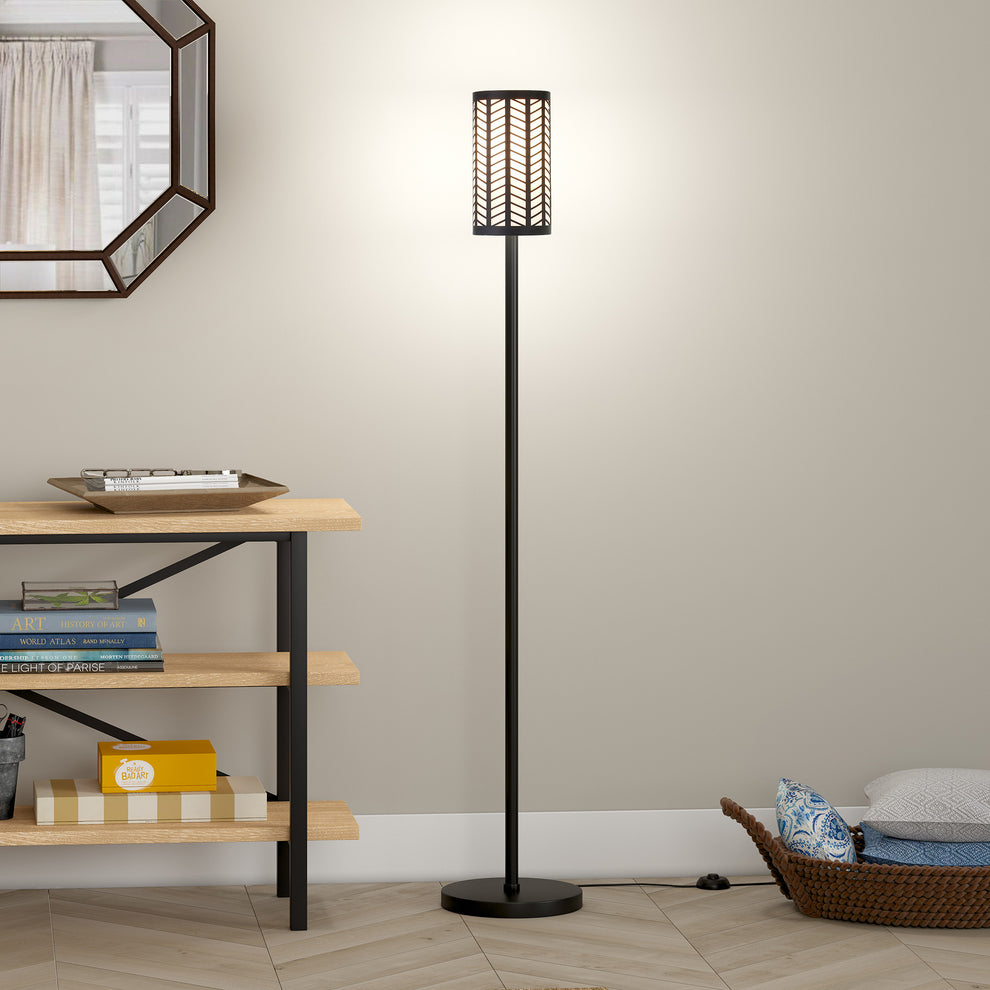 Black Torchiere Floor Lamp With Black Drum Shade By Homeroots | Floor Lamps | Modishstore - 6