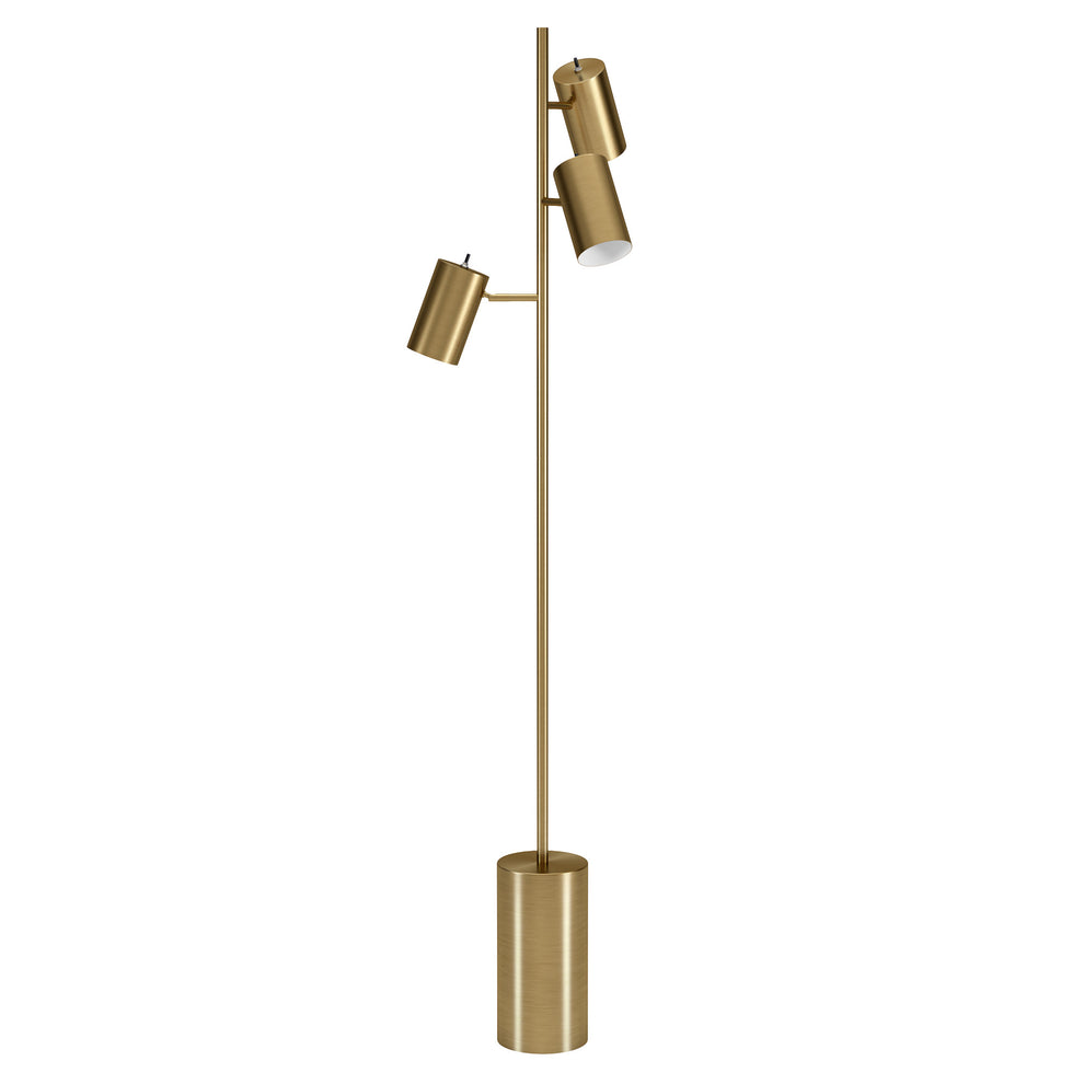 Brass Three Light Tree Floor Lamp With Brass Metal Cylinder Shade By Homeroots | Floor Lamps | Modishstore - 2