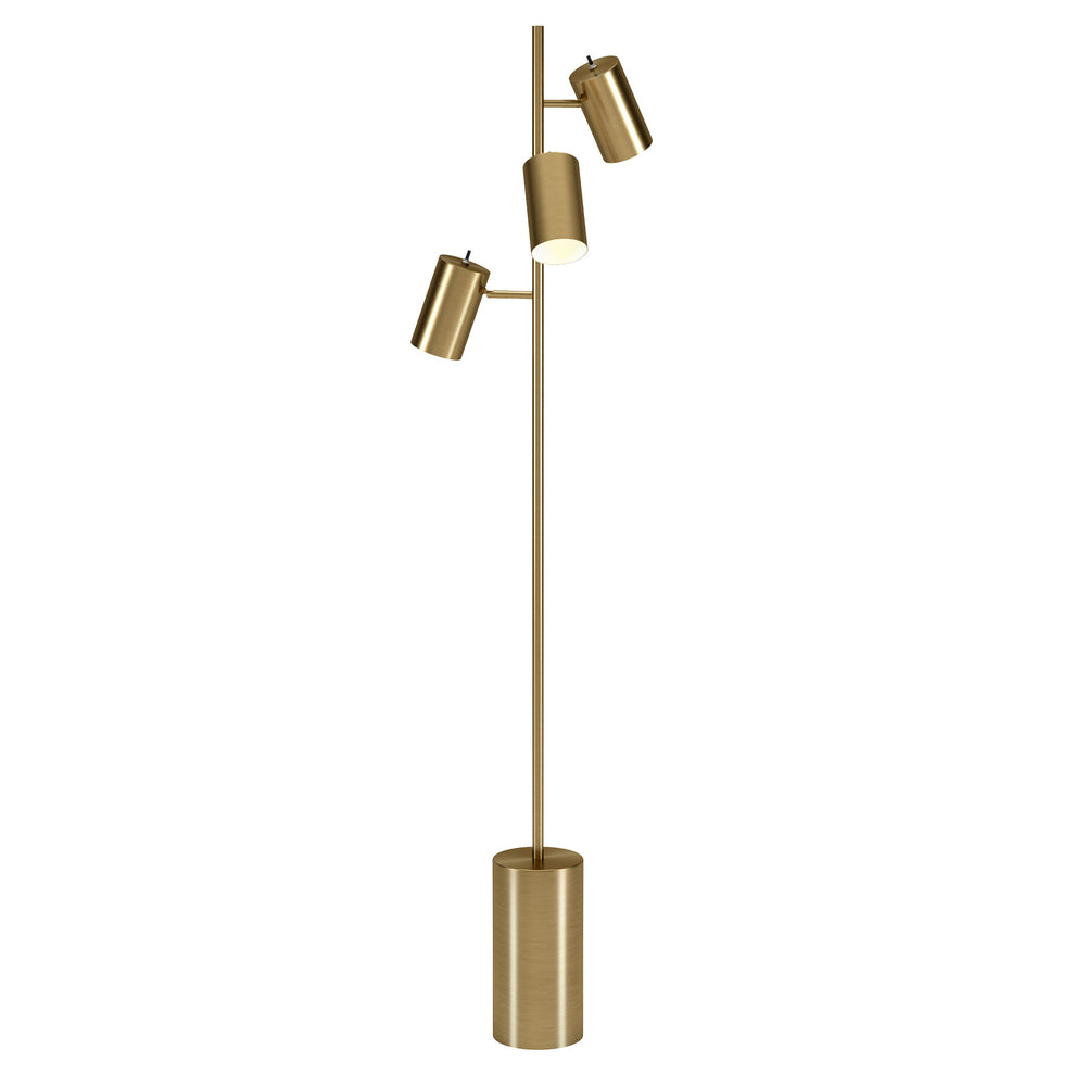 Brass Three Light Tree Floor Lamp With Brass Metal Cylinder Shade By Homeroots | Floor Lamps | Modishstore - 3