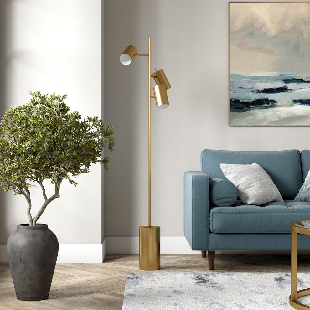 Brass Three Light Tree Floor Lamp With Brass Metal Cylinder Shade By Homeroots | Floor Lamps | Modishstore - 7