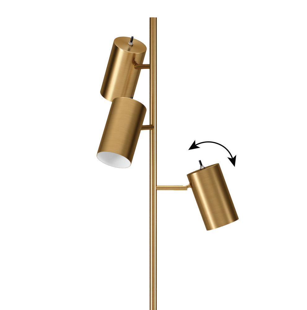 Brass Three Light Tree Floor Lamp With Brass Metal Cylinder Shade By Homeroots | Floor Lamps | Modishstore - 4