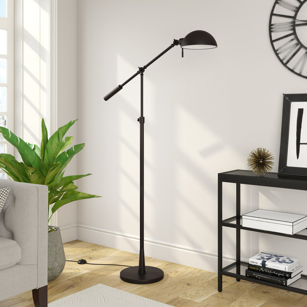 Black Adjustable Swing Arm Floor Lamp With Black Cone Shade By Homeroots | Floor Lamps | Modishstore - 5
