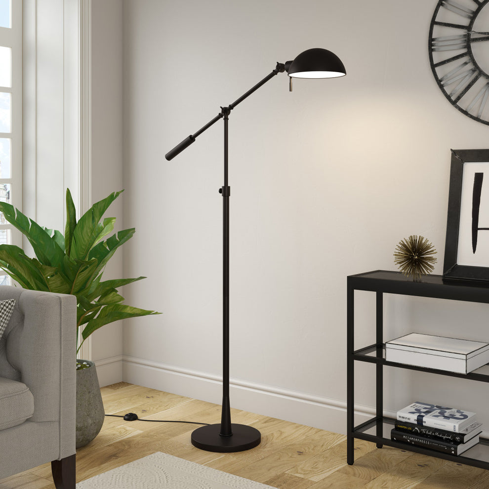 Black Adjustable Swing Arm Floor Lamp With Black Cone Shade By Homeroots | Floor Lamps | Modishstore - 6