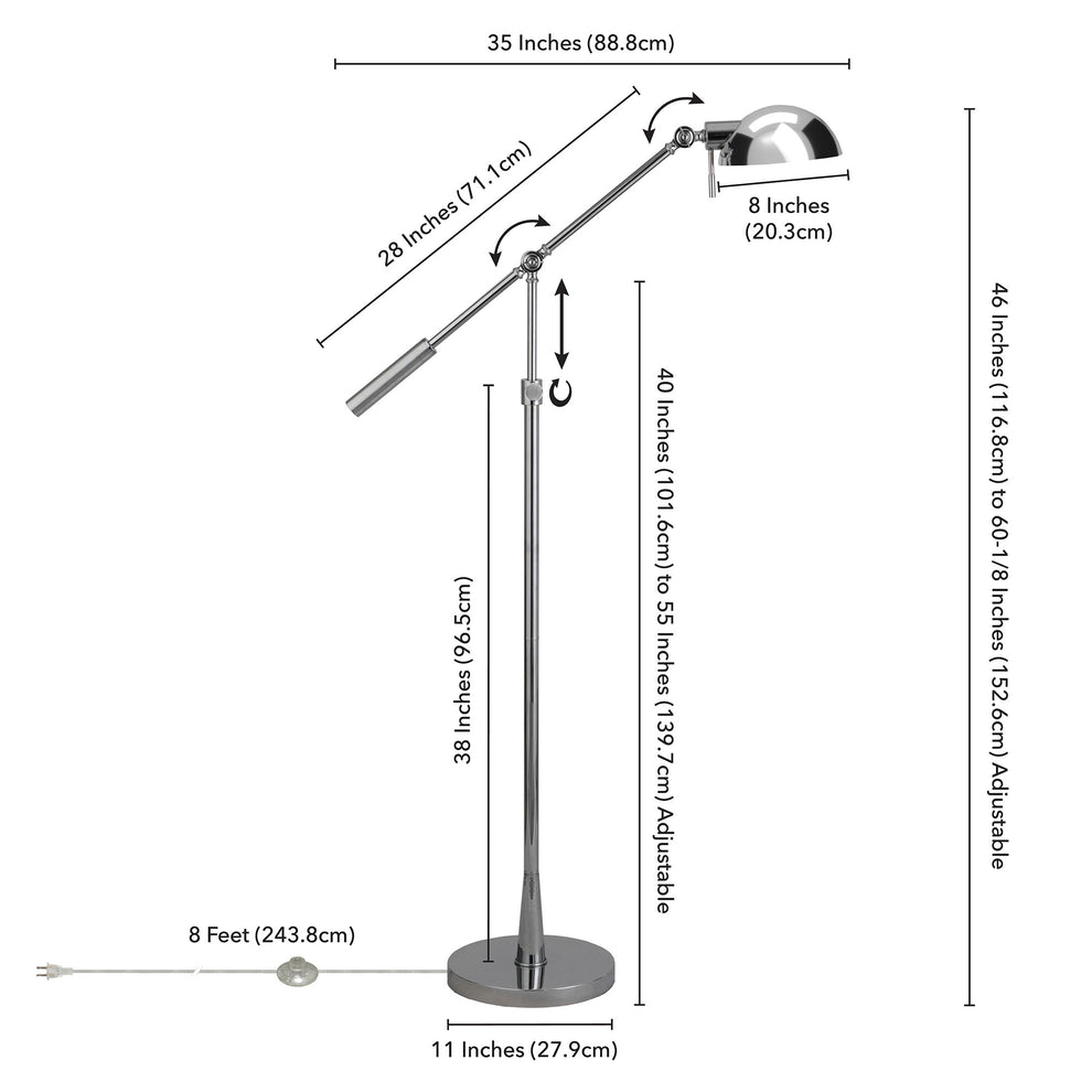 Nickel Adjustable Swing Arm Floor Lamp With Nickel No Pattern Cone Shade By Homeroots | Floor Lamps | Modishstore - 7