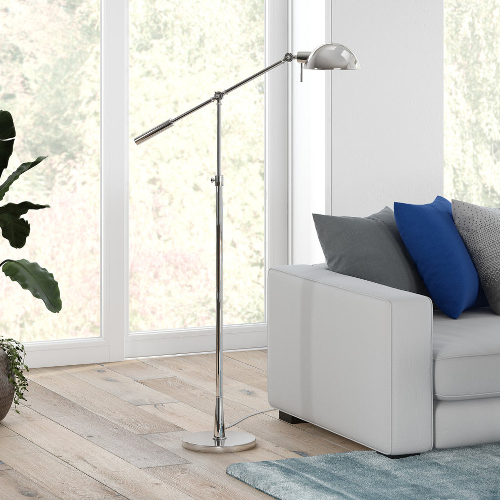 Nickel Adjustable Swing Arm Floor Lamp With Nickel No Pattern Cone Shade By Homeroots | Floor Lamps | Modishstore - 5