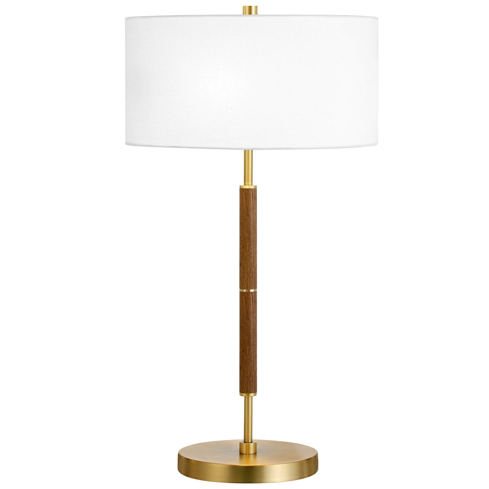 Gold and Oak Metal Two Light Table Lamp With White Drum Shade By Homeroots | Table Lamps | Modishstore - 5