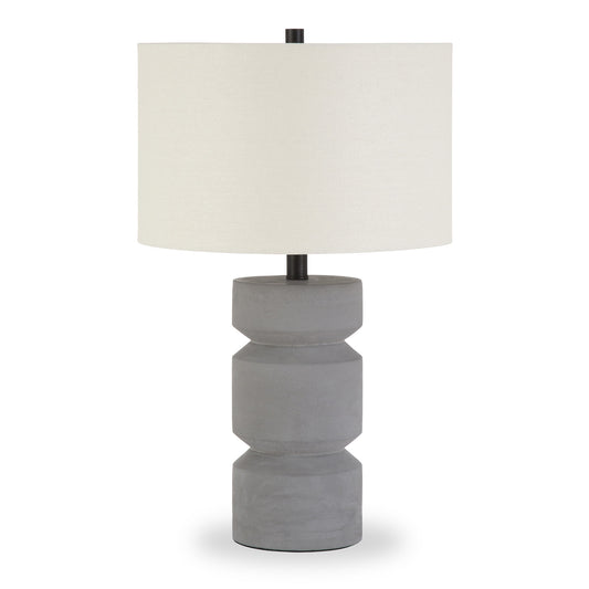 Gray Concrete Faceted Column Table Lamp With White Drum Shade By Homeroots | Table Lamps | Modishstore - 1