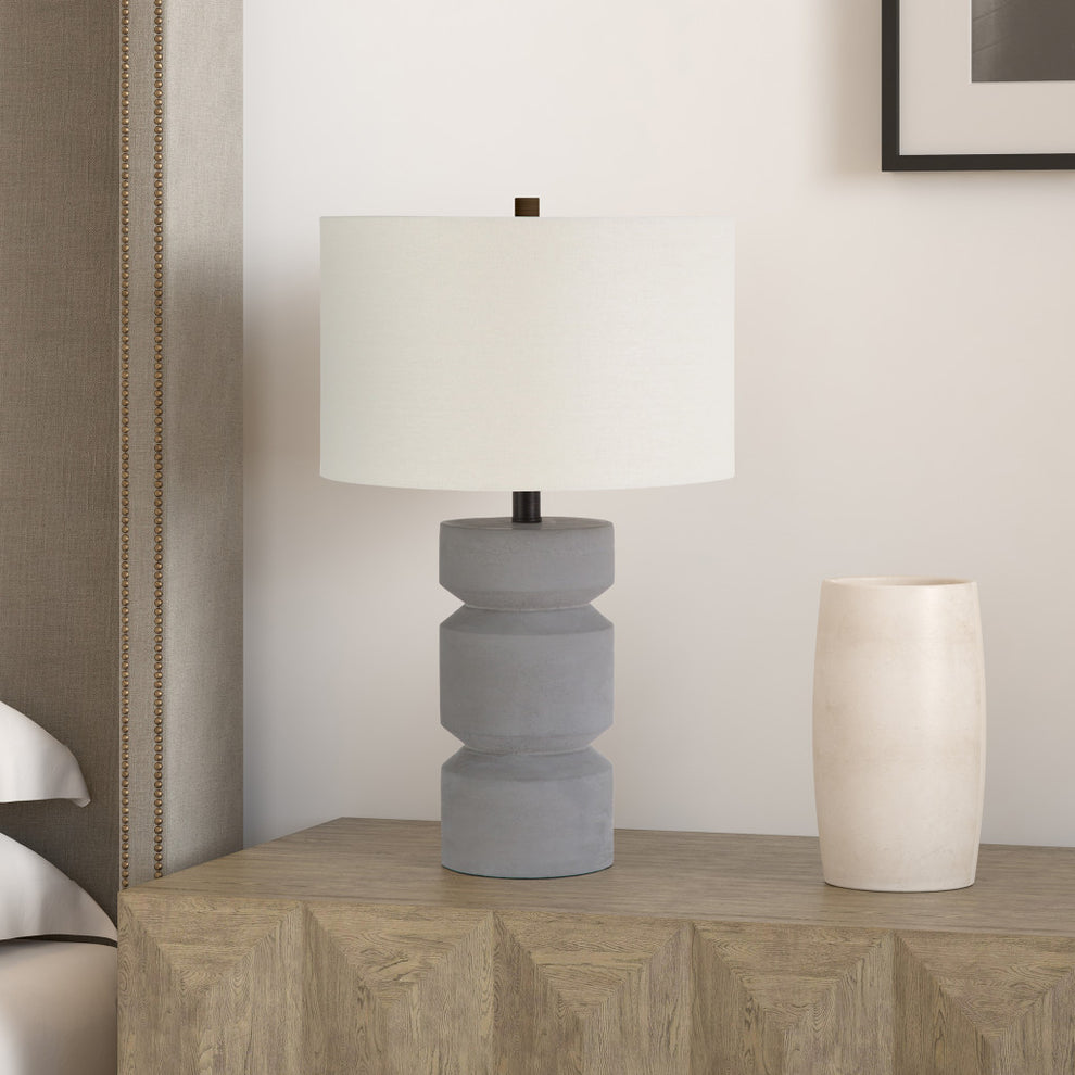 Gray Concrete Faceted Column Table Lamp With White Drum Shade By Homeroots | Table Lamps | Modishstore - 4