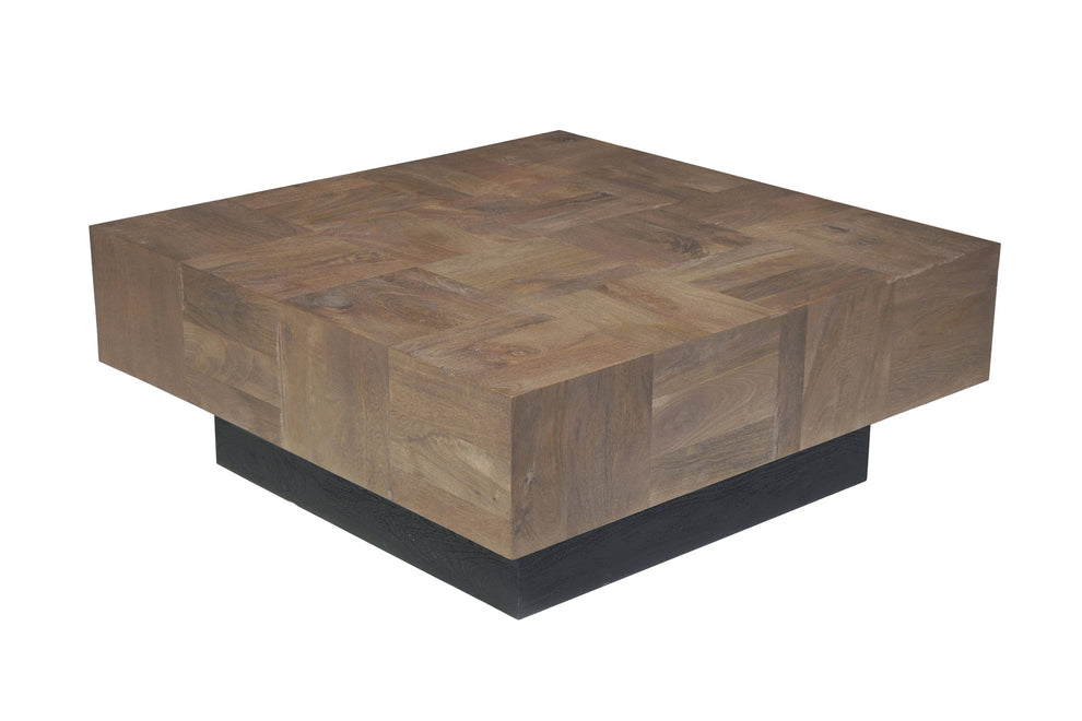 Dark Brown and Black Solid Wood Square Block Coffee Table By Homeroots | Coffee Tables | Modishstore - 3