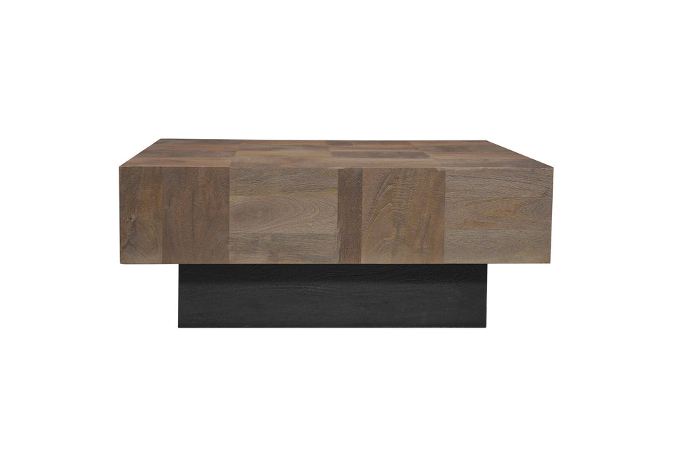 Dark Brown and Black Solid Wood Square Block Coffee Table By Homeroots | Coffee Tables | Modishstore - 2