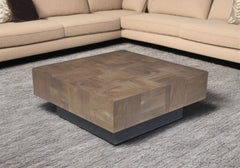 Dark Brown and Black Solid Wood Square Block Coffee Table By Homeroots