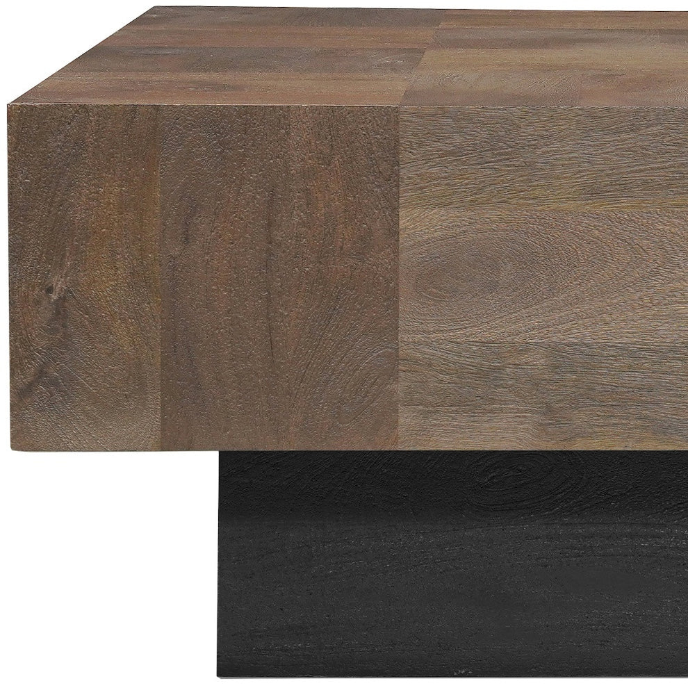Dark Brown and Black Solid Wood Square Block Coffee Table By Homeroots | Coffee Tables | Modishstore - 6