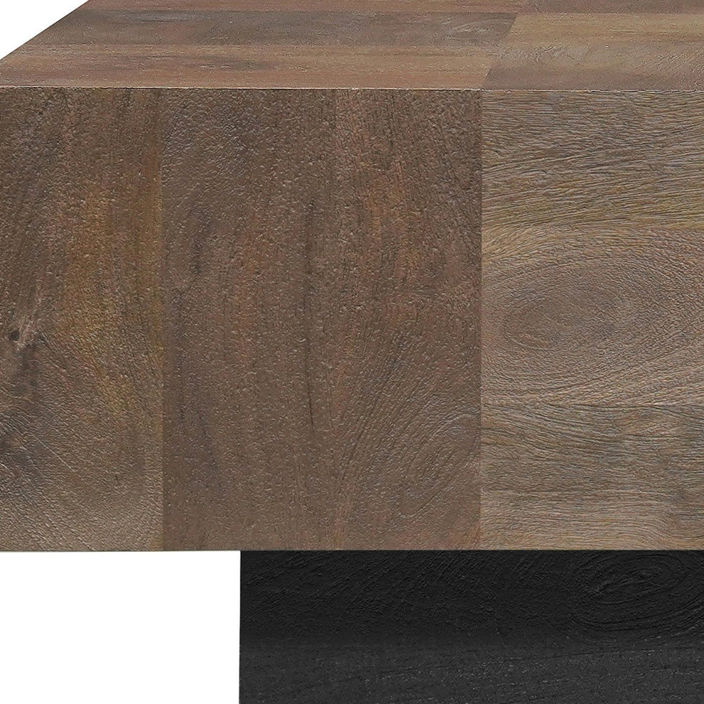 Dark Brown and Black Solid Wood Square Block Coffee Table By Homeroots | Coffee Tables | Modishstore - 7