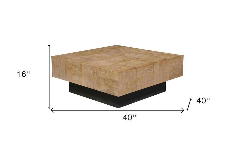 Brown and Black Solid Wood Square Block Coffee Table By Homeroots | Coffee Tables | Modishstore - 7